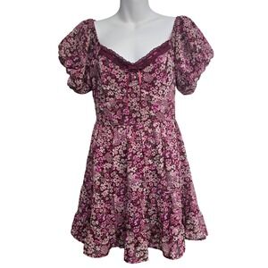 Trixxi Womens Wine Floral Lace Sweetheart Babydoll Mini Dress Size M Coquette